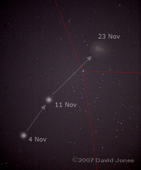 Comet Holmes at 7pm - progress since 4 November