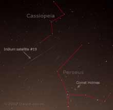 An Iridium satellite passes near to Comet Holmes at 5.31.42pm