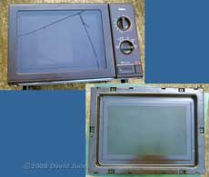Old microwave and its door panel