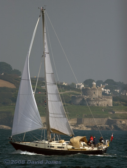 A Yacht passes St. Mawes Castle (seen from Pendennis Point)