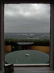 View from inside the Polpeor Cafe in a windy day