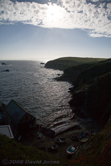 Blue skies after a wet day at Polpeor Cove