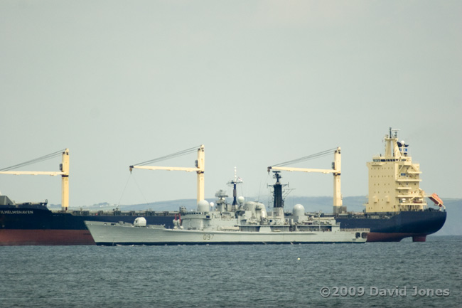 HMS Edinburgh passes a large bulk carrier, 11 June 2009