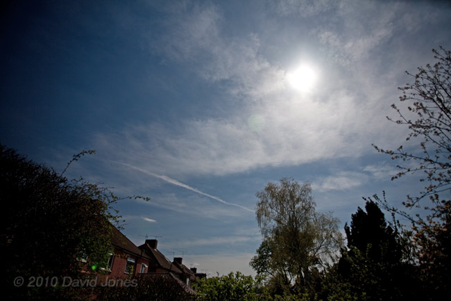 Looking south at a sky affected by multiple contrails, 21 April