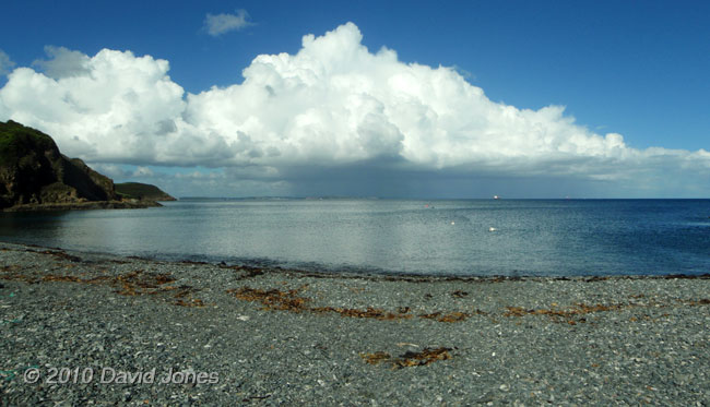Rain across Falmouth Bay, seen from Porthallow Cove, 8 September 2010
