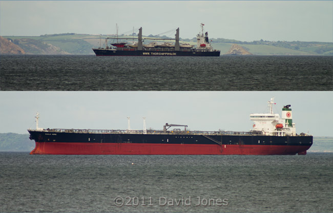 Two ships anchored in Falmouth Bay, 11 May