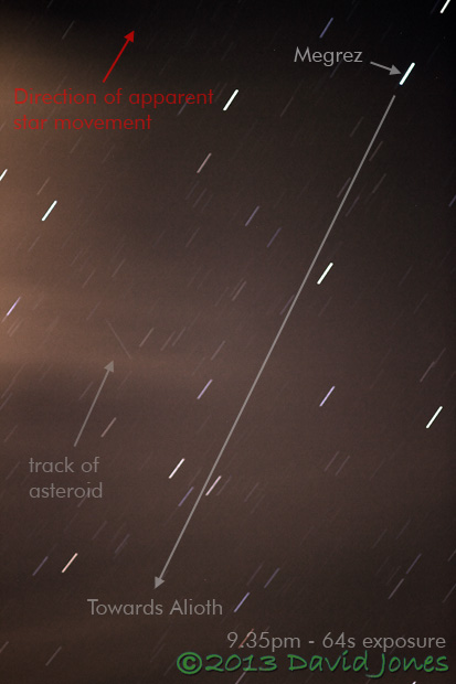 Asteroid 2012 DA14 - track at 9.35pm 15Feb2013